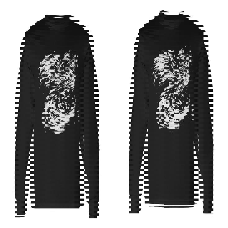 鳳凰 面白いtシャツ イラスト 絵 タトゥー 刺青 風 メンズ おもしろ 面白い 服 オリジナル ドラゴン ネタ 浮世絵 長袖Tシャツ