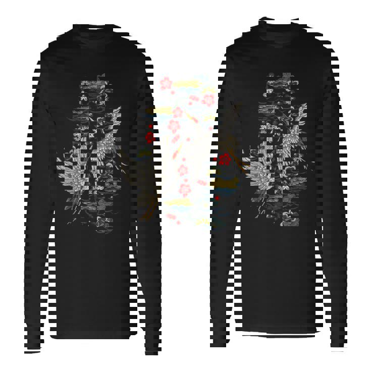 鶴&桜 ヴィンテージ日本刺繍 長袖Tシャツ