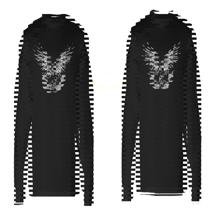 鷲と華やかな羽 長袖Tシャツ