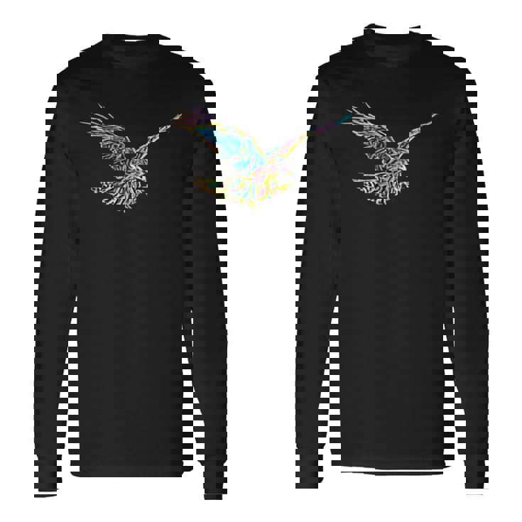鷹モチーフ 鳥 獲物 くちばし 爪 カラフル 鳥 ハヤブサ 長袖Tシャツ