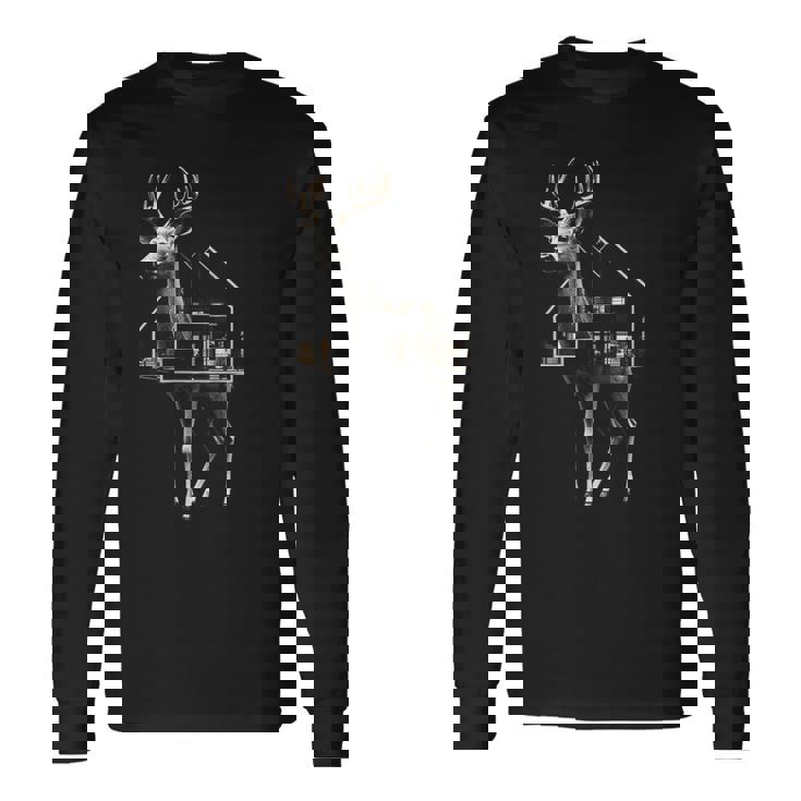 鹿 アート 図工 家 動物 イラスト グラフィック 鹿 長袖Tシャツ ギフトのアイデア