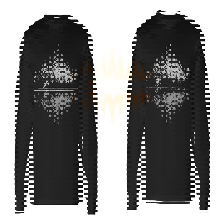 鹿、野生動物・アウトドア、森林・樹木の反射、鹿 長袖Tシャツ ギフトのアイデア