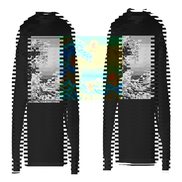 麻雀 おもしろ グッズ 服 筆文字 面白いtシャツ 文字入り 面白い 文字 ネタ メンズ 葛飾北斎 浮世絵 風 長袖Tシャツ