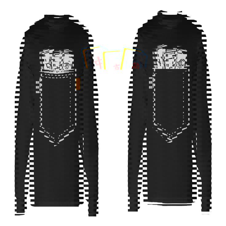 麻雀 牌 ワンポイント ポケット 柄ポケット デザイン かわいい おもしろ 可愛い 麻雀好プレゼント 長袖Tシャツ