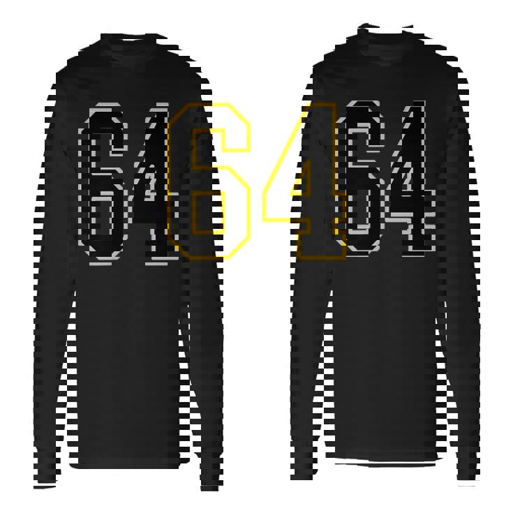 黒と黄色のカレッジスポーツスタイルの64番。 長袖Tシャツ