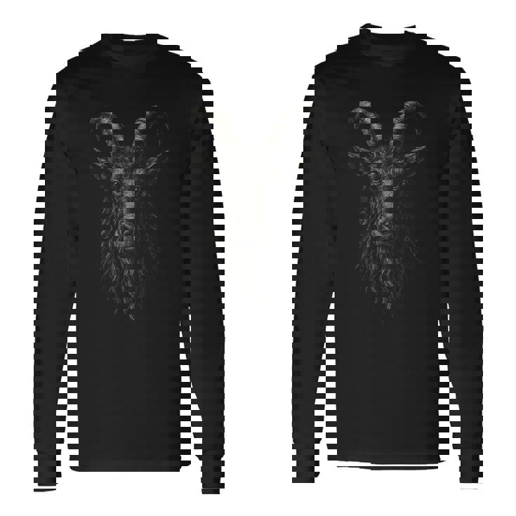 黒ヤギ フィリップ角獣の頭 ゴシックプリント 長袖Tシャツ