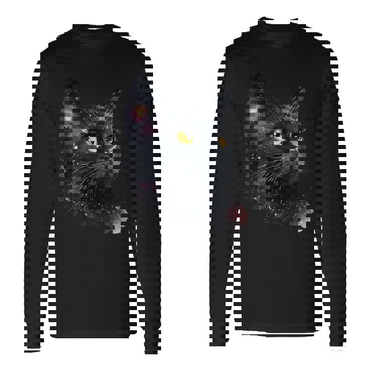 黒猫 黄色い目 猫の顔 子猫愛好家 長袖Tシャツ
