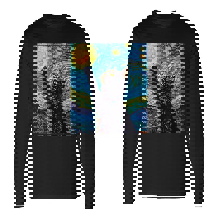 黒猫のヴィンテージアート 猫好き 猫飼い 猫 ネコ ねこくろねこ好き 面白い サプライズ ギフト にゃんこ 長袖Tシャツ