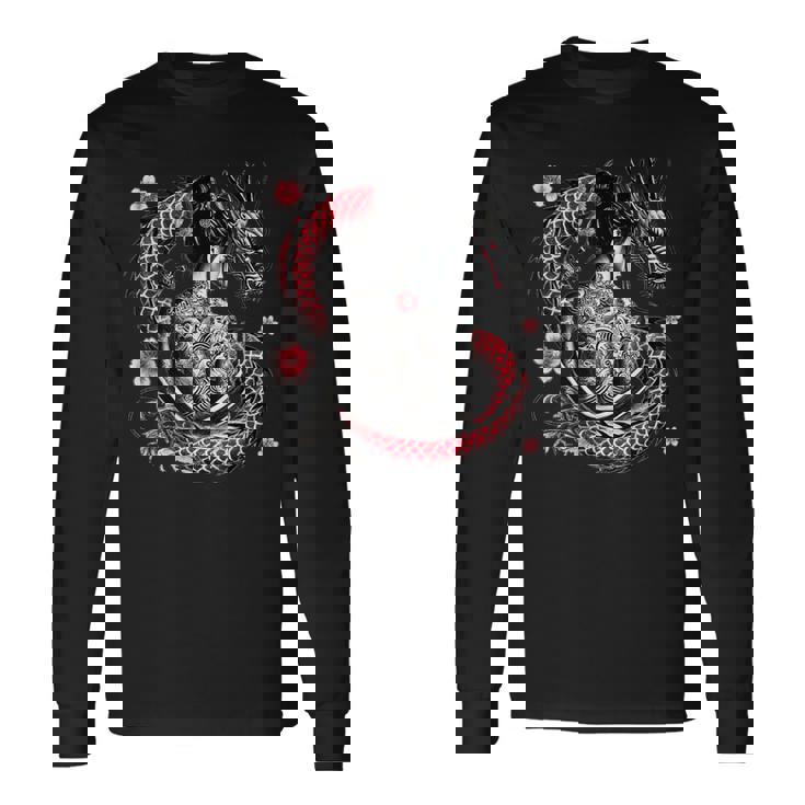 龍と刺青芸者 長袖Tシャツ