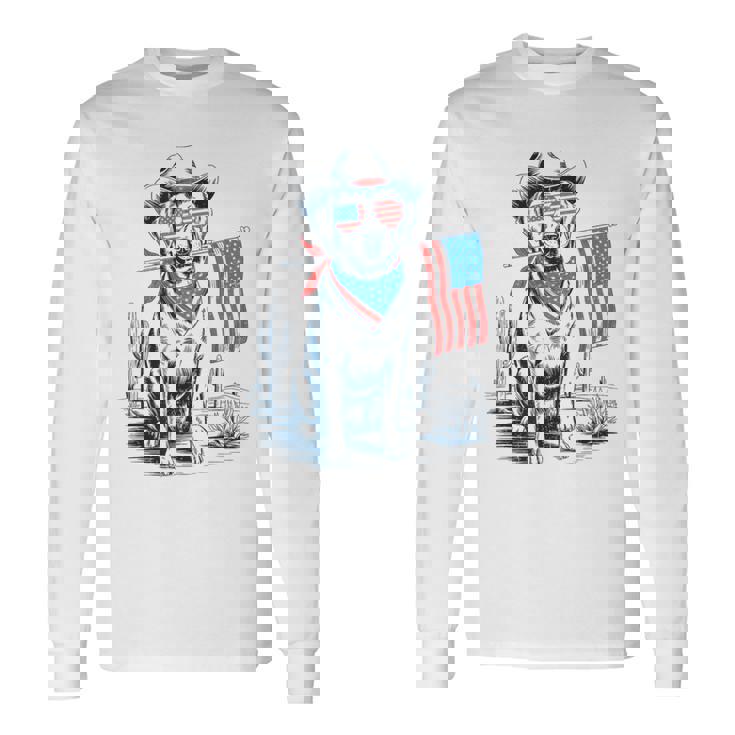 4Th Of July Patriotic Labrador Retriever Cowboy Dog Usa Flag Long Sleeve T-Shirt