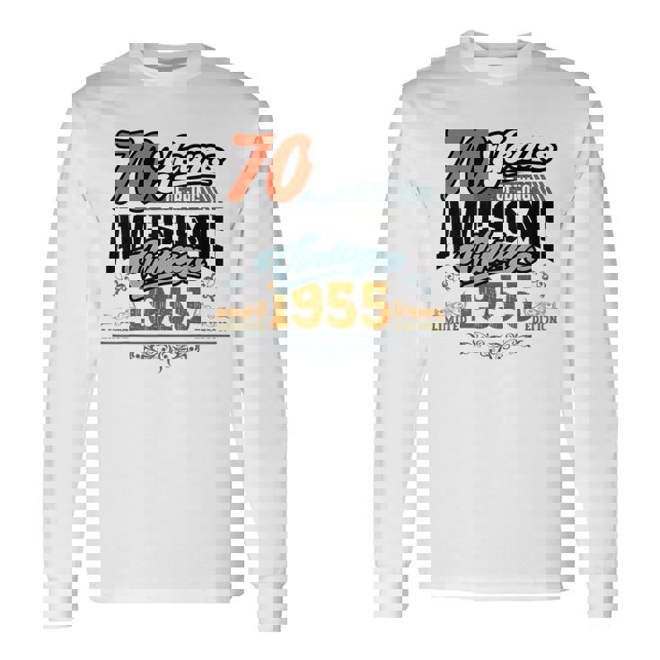 70歳の誕生日 ヴィンテージ 1955 70 Years Of Being Awesome レトロ 長袖Tシャツ ギフトのアイデア