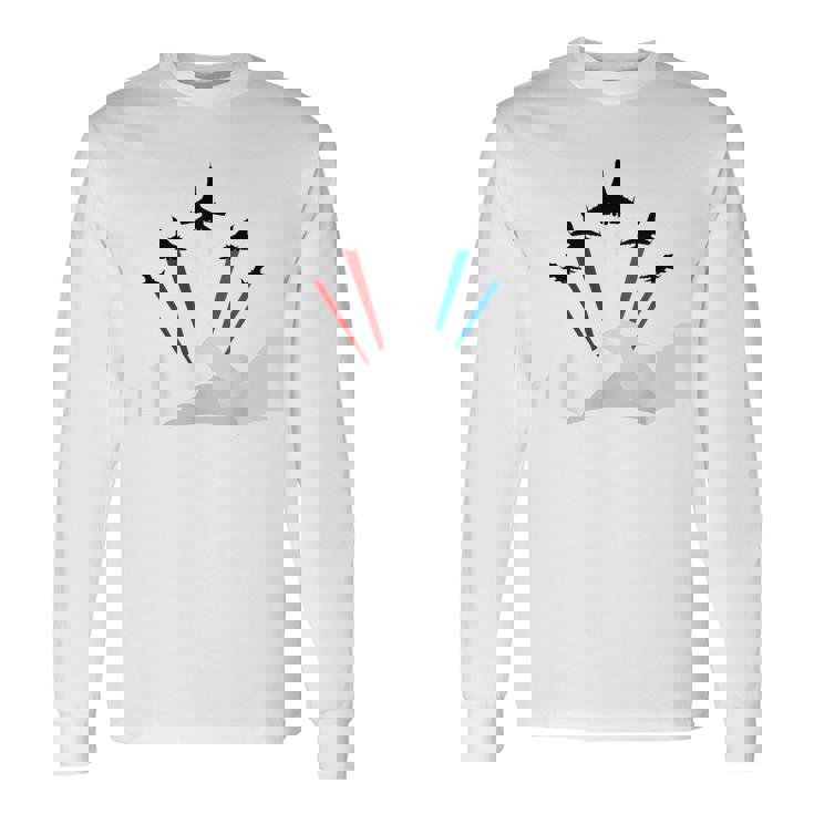 7月4日アメリカ独立記念日戦闘機ジェットクールグラフィック 長袖Tシャツ
