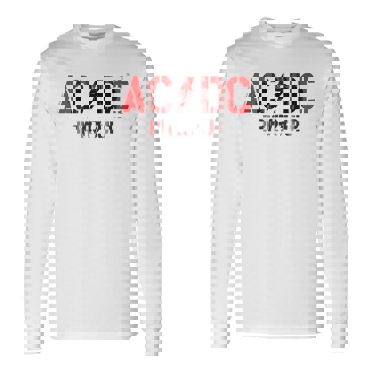 AcDcロックミュージックバンドpwrupフォトロゴ。 長袖Tシャツ