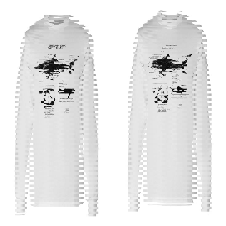 Anatomía Del Gran Tiburón Blanco Camiseta de manga larga