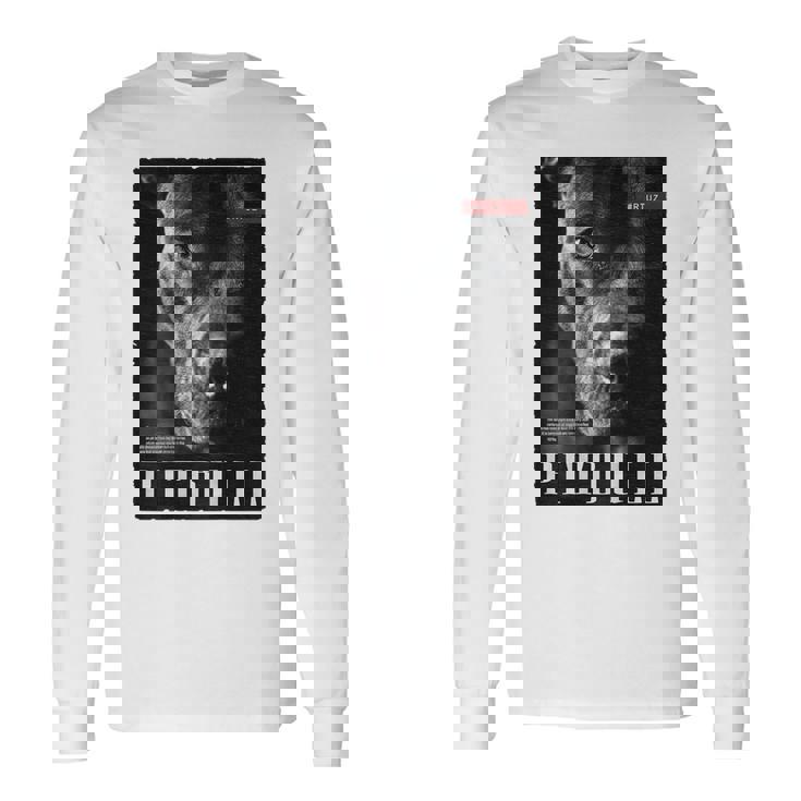 Backprint 野生の犬ピットブルテリアのポートレートブルドッグのバックプリントピットブル 長袖Tシャツ