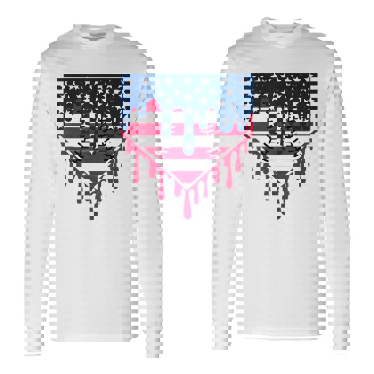 Baseball Drip Boy Ice Cream Patriotic American Flag 4Th July Long Sleeve T-Shirt