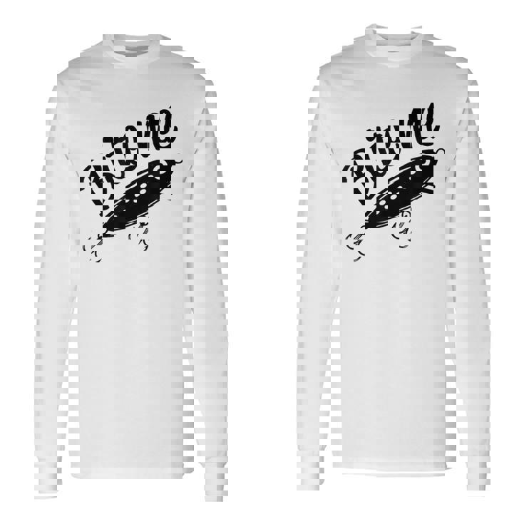 Bite Me 面白いフィッシャーマンフィッシングルアー 長袖Tシャツ