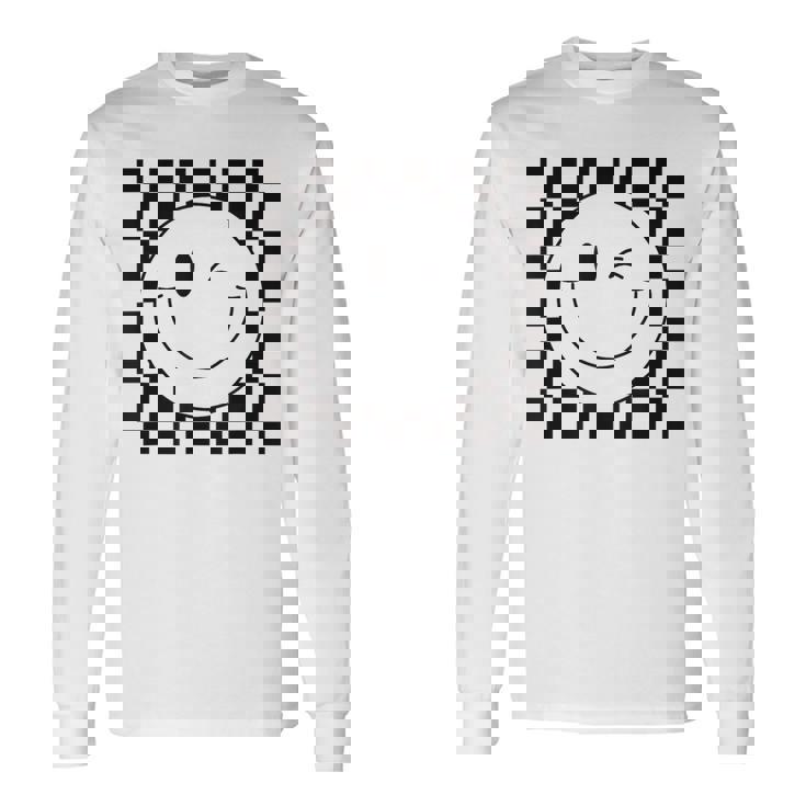 Camisa De Caraonriente A Cuadros Con Ojos Guiños Cara Feliz De Los Años 90 Camiseta de manga larga