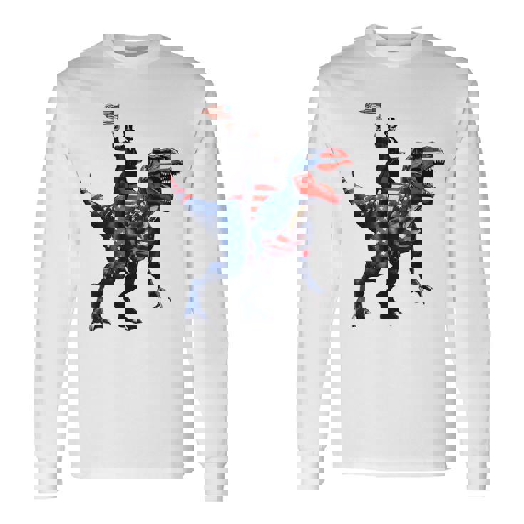 Dino Abraham Lincoln 4Th Of July Boys American Flag 長袖Tシャツ