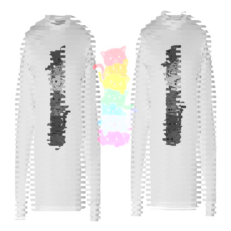 Divertido Gato Lgbt Pila Arco Iris Orgullo Gay Para El Amante De Camiseta de manga larga