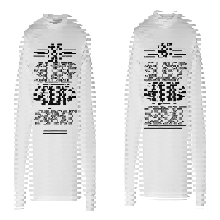 Eatleepquat Repeat 面白いジムワークアウト 長袖Tシャツ