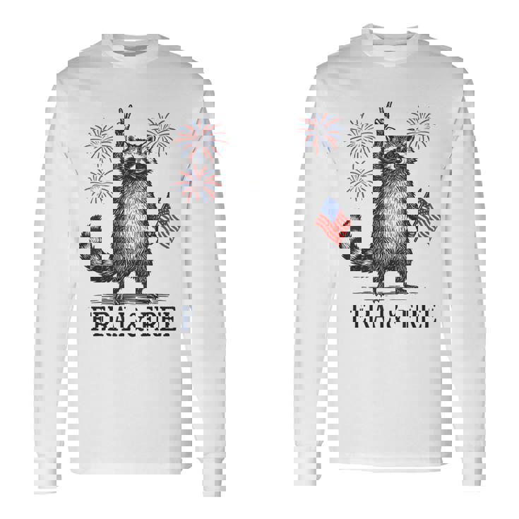 Feral And Free Raccoon Raccoon 4Th Of July Usa Flag Long Sleeve T-Shirt