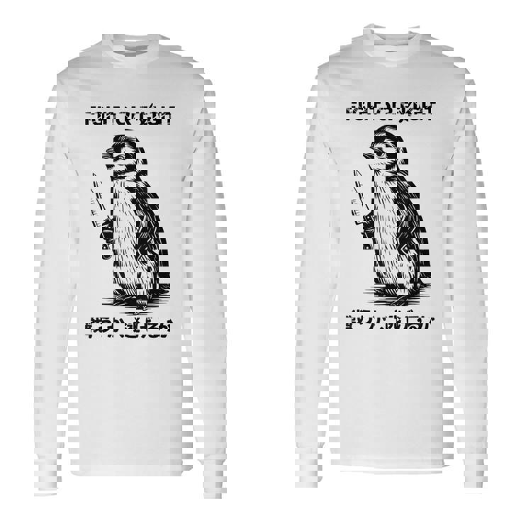 Fight Or Flight Meme Penguin With Knife Long Sleeve T-Shirt