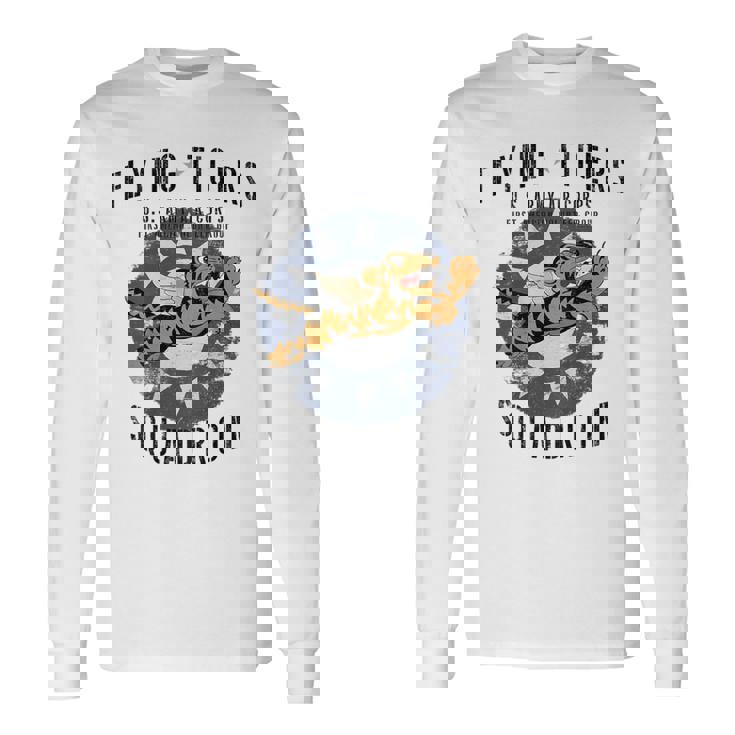 Flying Tigersquadron 第二次世界大戦ヴィンテージ記章 バックプリント 長袖Tシャツ