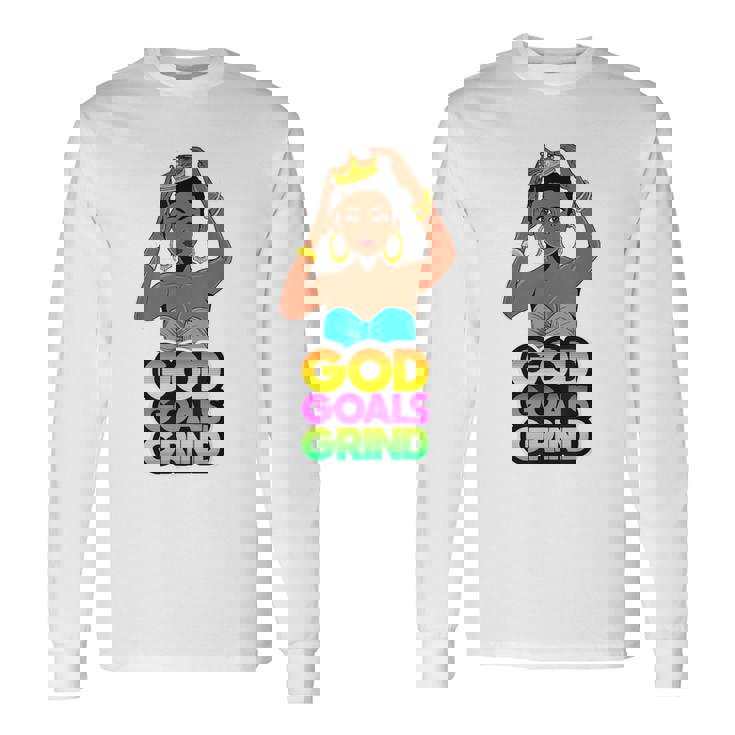 God Goals グラインドメラニン クリスチャン 楽しい ブラック クイーン ガールズ 長袖Tシャツ