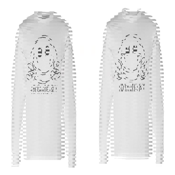 Have A Nice Day 70年代 かわいい ハッピーピース ハンドサイン スマイルフェイス 長袖Tシャツ