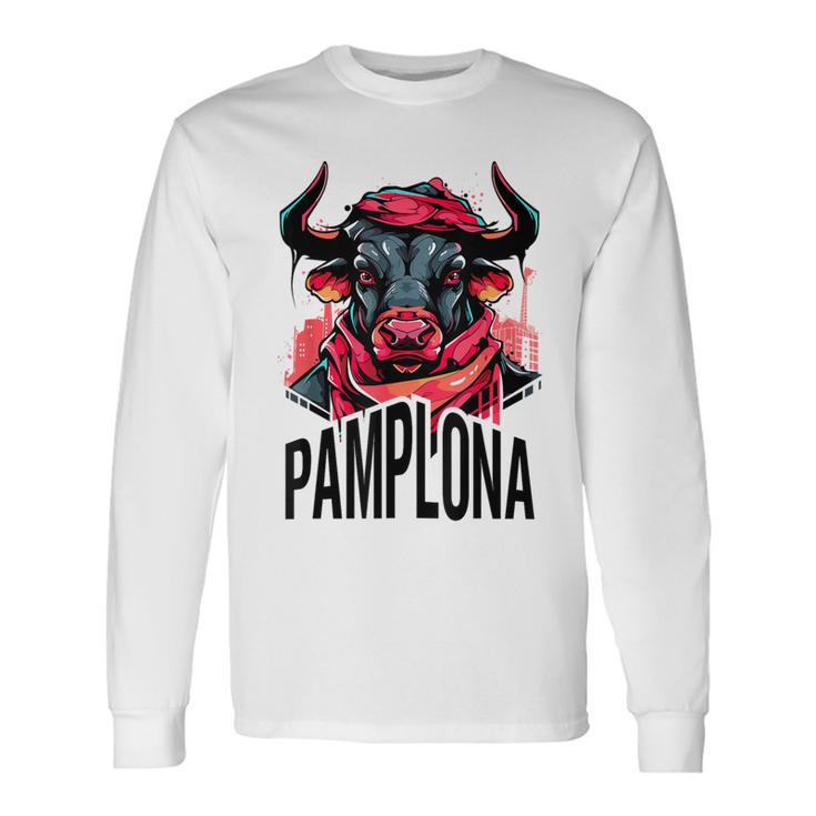 Ilustración Divertida Toroan Fermines De Pamplona Camiseta de manga larga