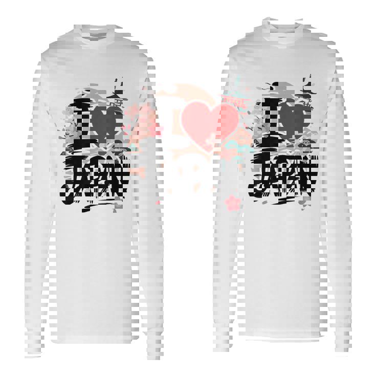 I Love Japan 桜 桜 日本の富士山 寺院 長袖Tシャツ
