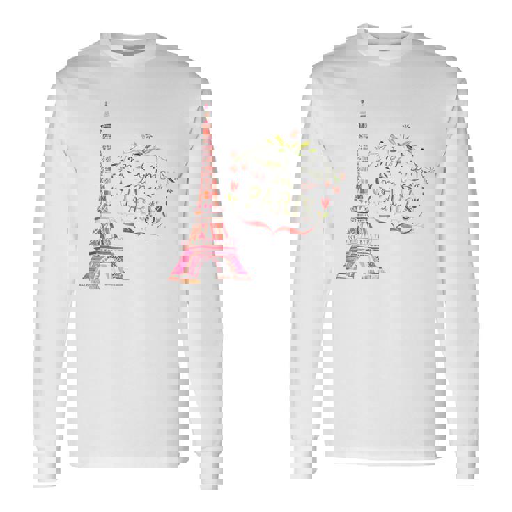 Meet Me In Paris 水彩プリントtシャツ エッフェル塔 長袖Tシャツ