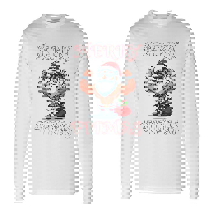 Merry Fitmas クリスマス フィットネス アグリークリスマス スウール サンタ 長袖tシャツ 長袖Tシャツ