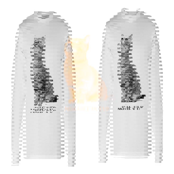 Mischief In Fur 猫写真 キジトラ 猫好き ネタ 猫しもべ 猫飼い 猫依存症 猫オーナー 長袖Tシャツ