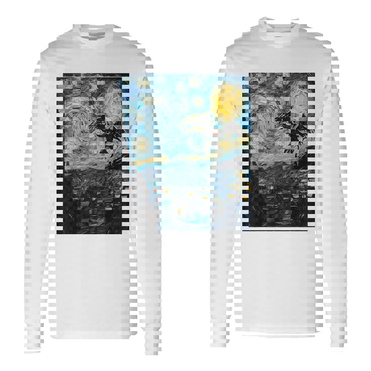 Mothman Cryptid Cryptozoology 星月夜 ゴッホ絵画 長袖Tシャツ