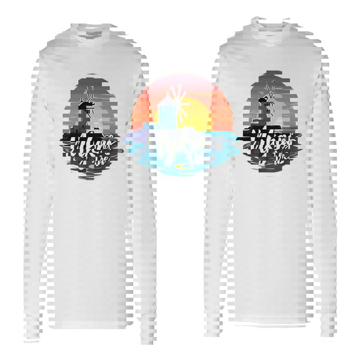 Mykonosibes ヴィンテージ 夕日 ギリシャの島 ギリシャ お土産 長袖tシャツ 長袖Tシャツ