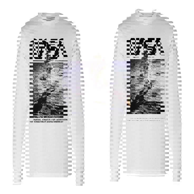 Nasaアポロ11号の月面宇宙飛行士の有名なワームロゴ 長袖Tシャツ