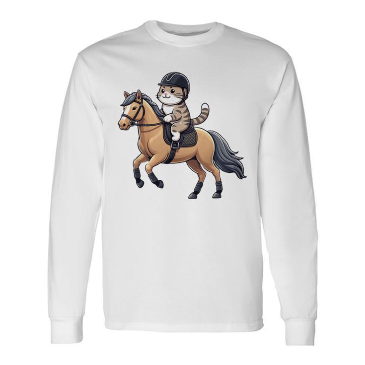 Niños Montar A Caballo Con Un Gato Es Amor Por El Caballo Camiseta de manga larga