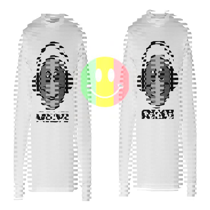 One Love ラスタ レゲエ 音楽 ヘッドホン スマイルフェイス ラスタファリ 長袖Tシャツ