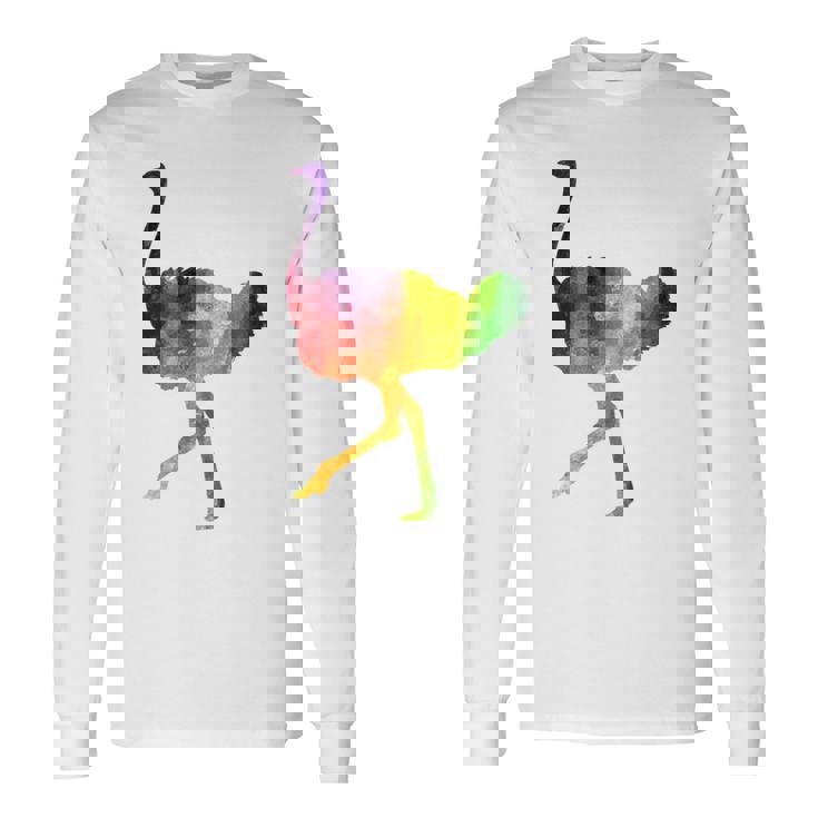 Ostrich African ダチョウ Animal Watercolor Graphic 長袖Tシャツ