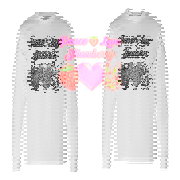 Peace Love イチゴ好き 果物食主義者 果実 果実 果実 長袖Tシャツ
