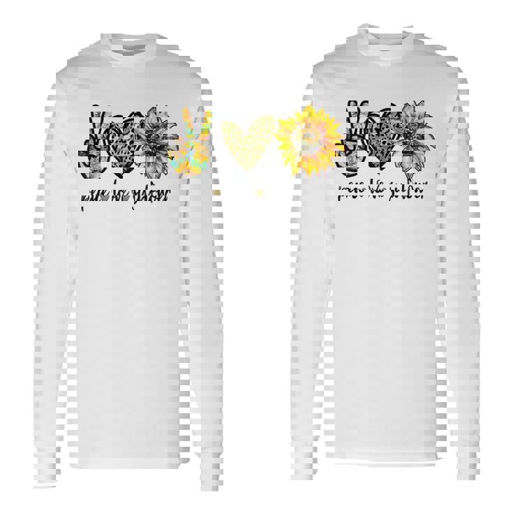 Peace Love サンシャイン ヒッピー ひまわり ヒマワリ 恋人へのギフト 長袖Tシャツ