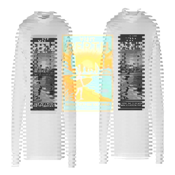 Perth Australia – ビンテージ旅行ポスタースタイル 長袖tシャツ 長袖Tシャツ