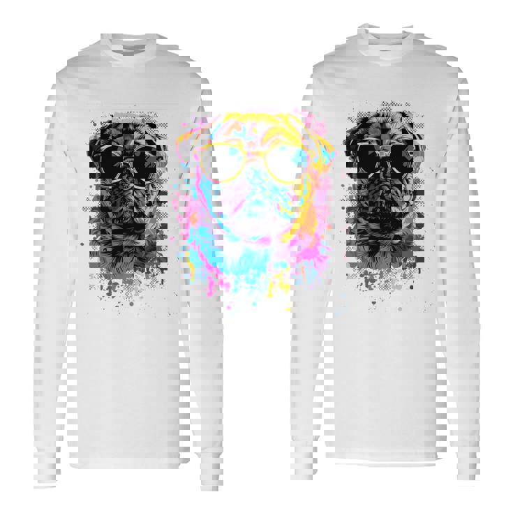 Pug Dog Lovers カラフル ポップアート パグ 長袖tシャツ 長袖Tシャツ