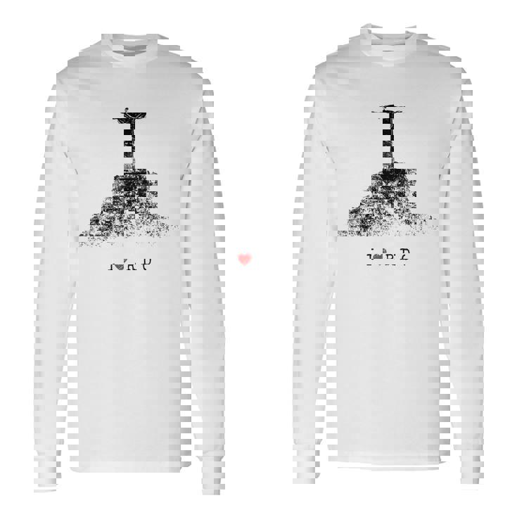 Rio De Janeiro リオデジャネイロのスカイライン イエスキリストの像 ブラジル 愛 長袖Tシャツ