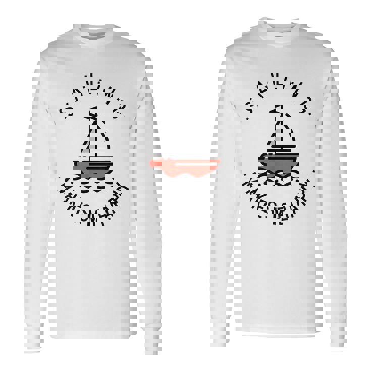 Sailing Makes Me Happy レッド ヨット 長袖Tシャツ