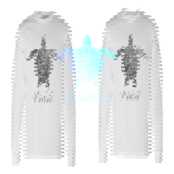 Save The Hawaiiea Turtles ハワイアンブルー トライバルタートルホヌ 長袖Tシャツ