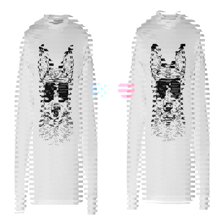 Shepsky Dog 7月4日 アメリカ国旗 長袖Tシャツ