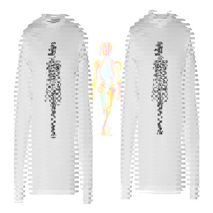 Skelleton カラフル ヒューマンアート 抽象 グラフィック スケルトン 長袖Tシャツ